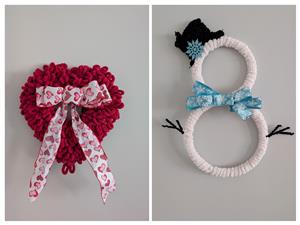 Snowman & Heart Yarn Door Hanger Pictures